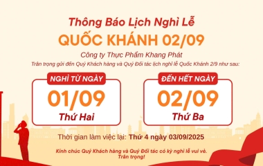 Thông báo nghỉ lễ Quốc khánh 2/9 tại Khang Phát Foods