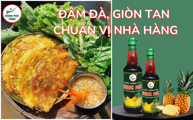 Bánh xèo chay cùng nước mắm chay Khang Phát